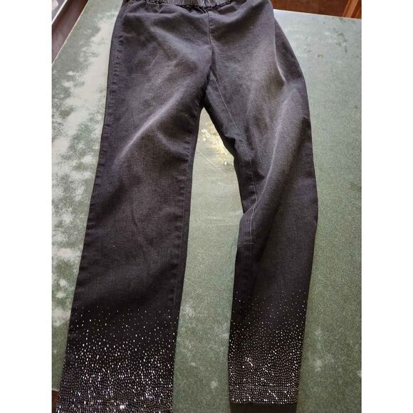 SOFT SURROUNDINGS BLACK DAZZLE DENIM METRO LEGGINGS RHINESTONE PULL ON PANTS sz - Picture 5 of 5